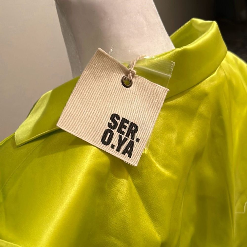 Ser.O.Ya Womens XS Neon Lime Motlee Jacket 100% Silk Button Closure Pockets NWT - Picture 7 of 8